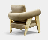 High-end upholstered Midas Throne Armchair with elegant polished brass legs