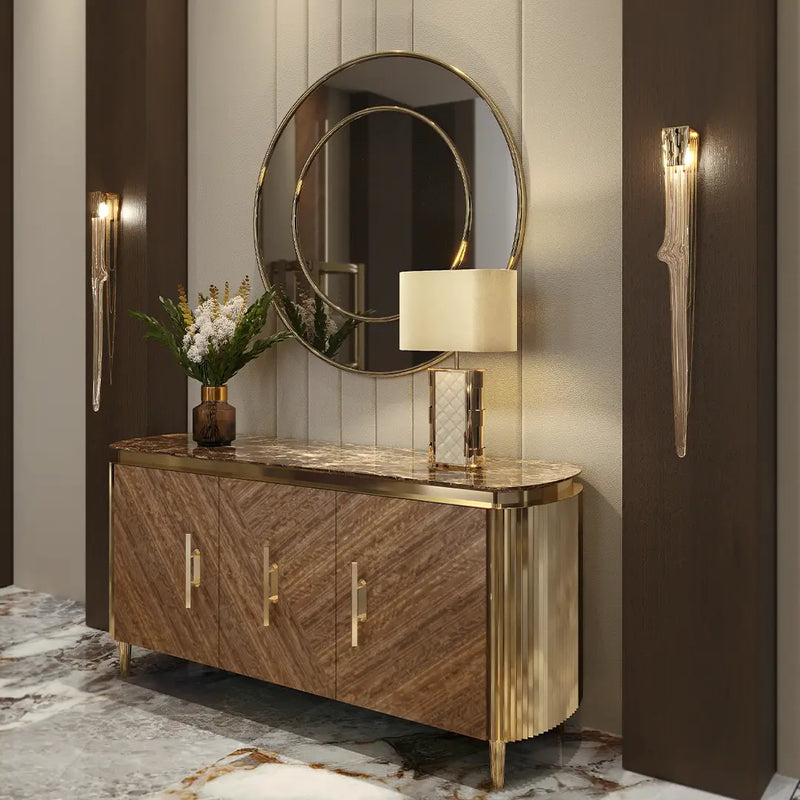 Mireo Luxury Polished Brass & Marble Top Sibeboard