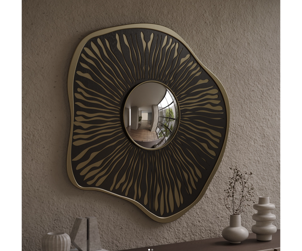 Organic Luxury for Your Walls: Terra Firma Mirror in Textured Walnut Root Veneer and Brass.