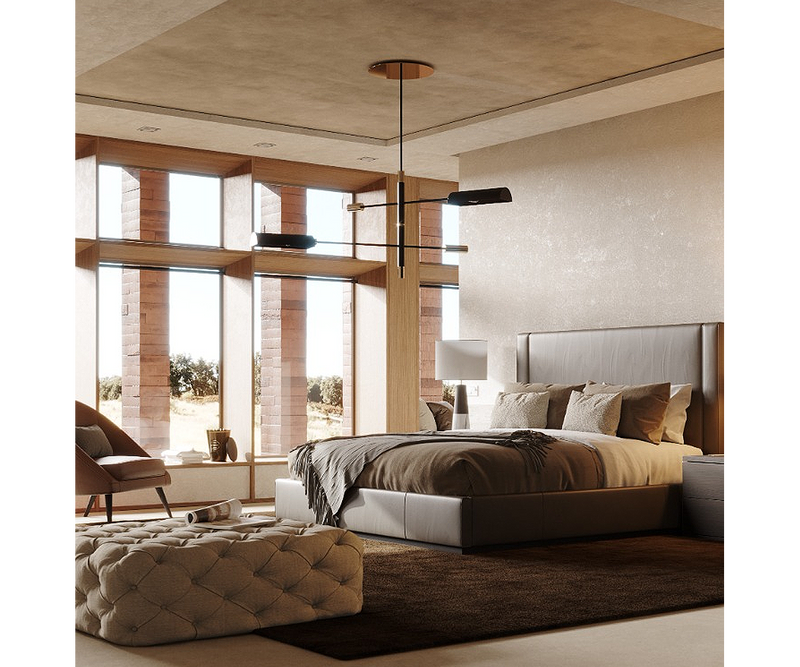 Contemporary Randolph suspension lamp offering sophisticated design and luxury lighting for living spaces.