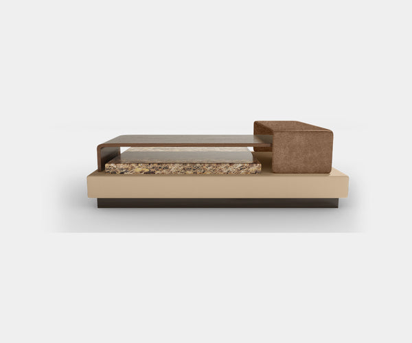 Addis Textured Coffee Table: Marble, Wood, or Leather Top. 