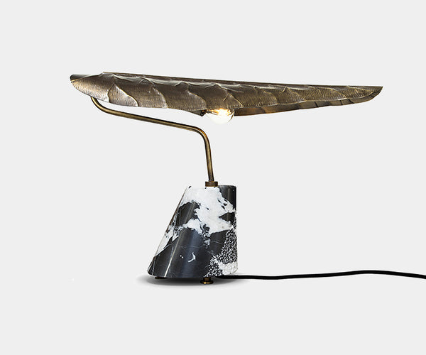 Luxury table lamp inspired by the Calla Lily with aged brass and marble.