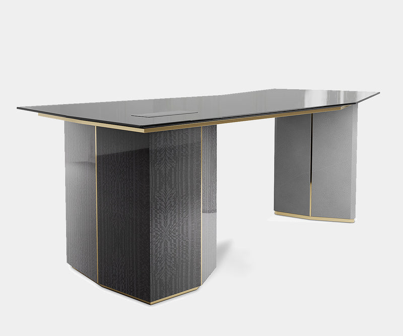 Luxxu Algerone Desk with polished brass accents in a luxury executive office.