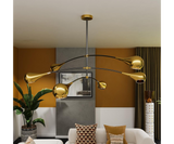 Arlo Ceiling Lamp: A Playful Disruption of Symmetry.  Make a statement in your home with the Arlo ceiling lamp by Mezzo Collection.  This mid-century modern masterpiece features a captivating asymmetrical design, with curved gold-plated brass arms extending from a black metal pole, creating a visually stunning and unique lighting experience.