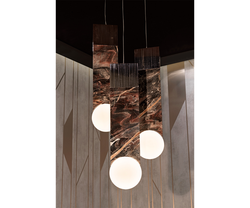 Modern Contemporary Suspension Light with Marble and Steel - Visonnaire