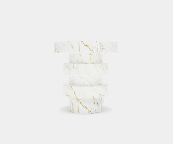 Aura Calacatta Gold Side Table: Modern Luxury in Marble.