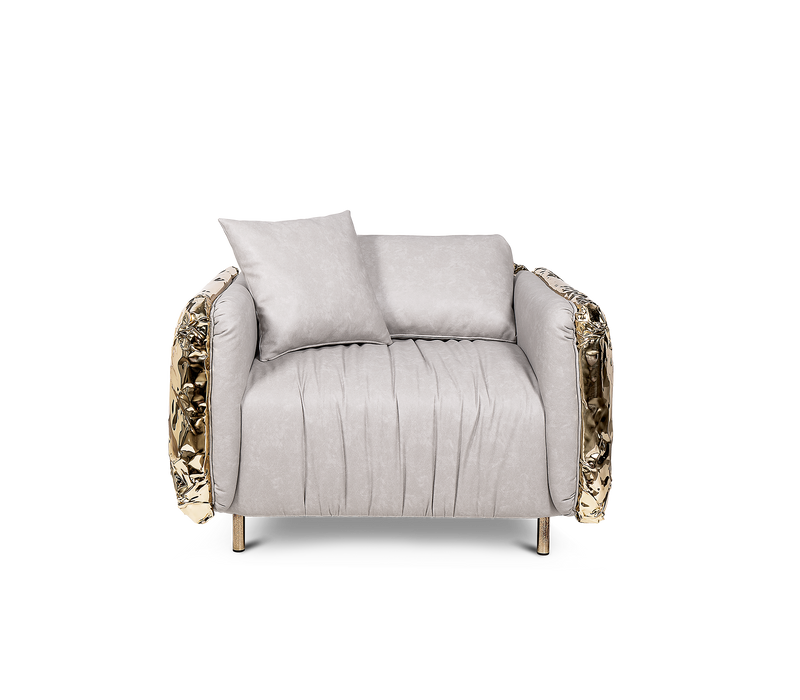 Boca Do Lobo Imperfectio Armchair: A luxurious wabi-sabi inspired accent chair featuring hand-hammered brass.