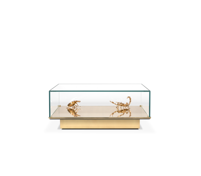 Luxury Center Table: A captivating blend of marble, glass, and golden creatures. (Metamorphosis Centre Table by Boca Do Lobo)