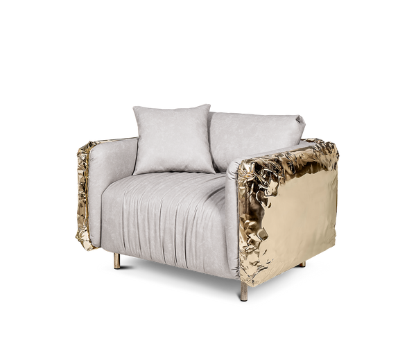 Imperfectio Armchair by Boca Do Lobo: Modern design with a wabi-sabi twist, showcasing hand-hammered brass.