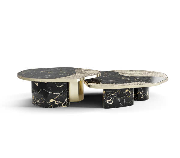 Ophelia Portoro marble and gold centre table set by Boca do Lobo