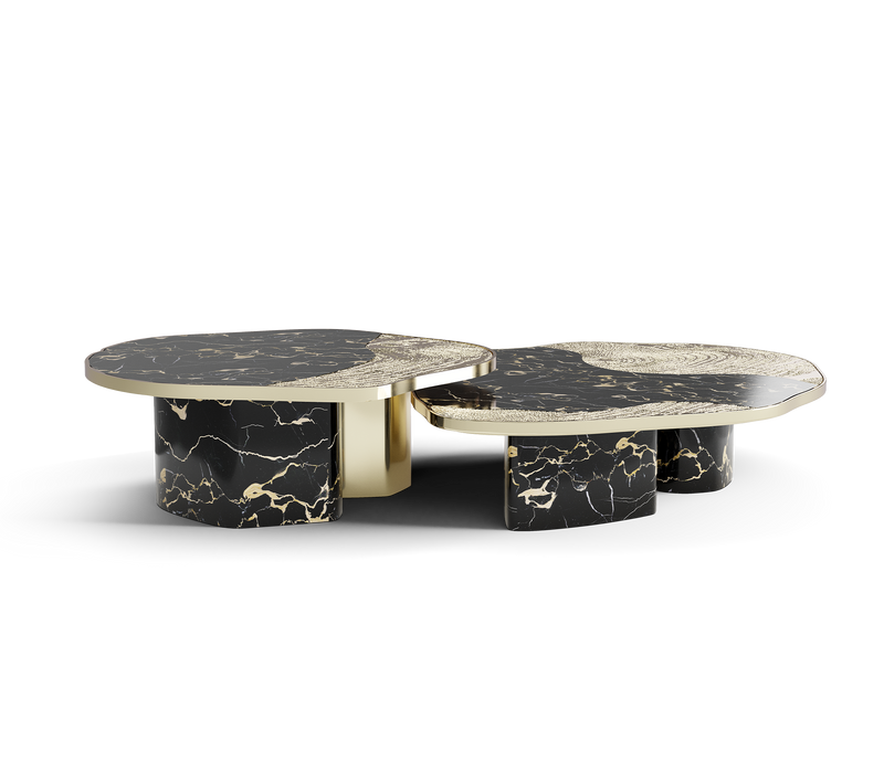 Ophelia Portoro marble and gold centre table set by Boca do Lobo