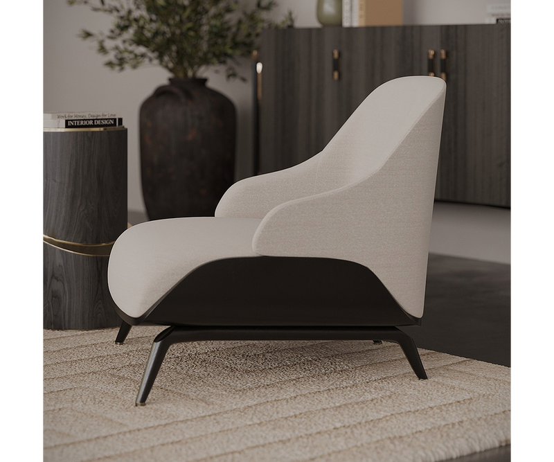 Modern luxury seating with the Brigid Armchair in black oak matte wood.