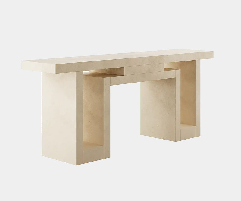 Luxury console table featuring a contemporary brutalist design crafted from micro-cement, ideal for high-end interiors.