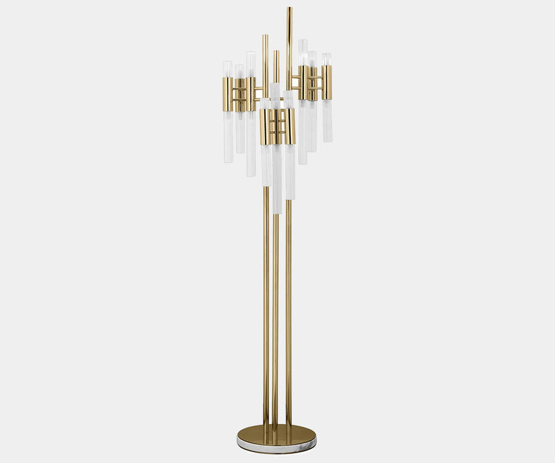 Cascade Floor Lamp - Crystal Glass Cascading Down Gold Frame (Modern Design)