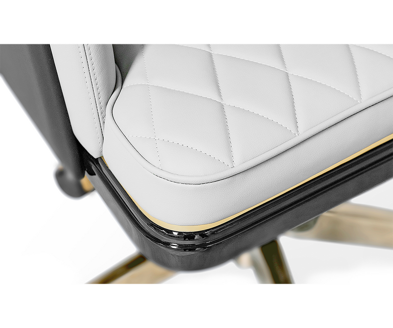 Sophisticated Charla chair for professional home offices, featuring black lacquer and brass finishes.