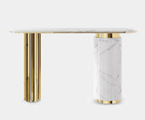 Art Deco console table in Carrara marble and brass by Touched Interiors.