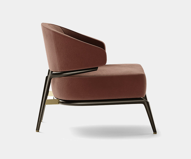 Elegant Haines armchair with luxury fabric upholstery and minimalist modern design.