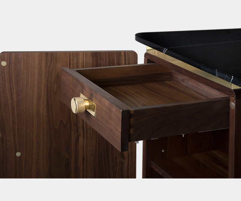 Minimalist Essential Home Lasdun Desk showcasing walnut veneer and marble surfaces