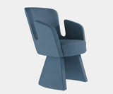 Sophisticated dining chair with velvet fabric and contemporary brushed gun metal badge.