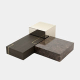 Stylish Club Fortune Coffee Table Set with Luxury Marble, Wood, and Metal - Contemporary High-End Design.