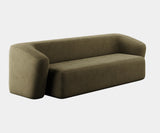 Luxury green forest suede sofa elevating modern living room design.