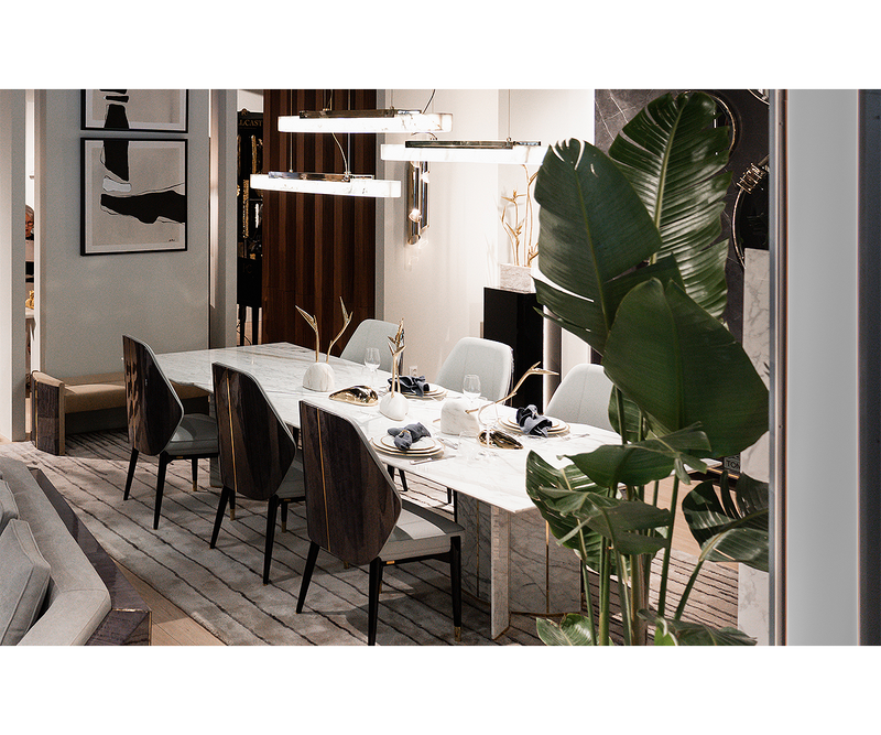 Luxxu Algerone marble and brass dining table, ideal for luxury dining rooms