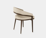 Sophisticated dining chair crafted from eucalyptus wood and brushed brass.