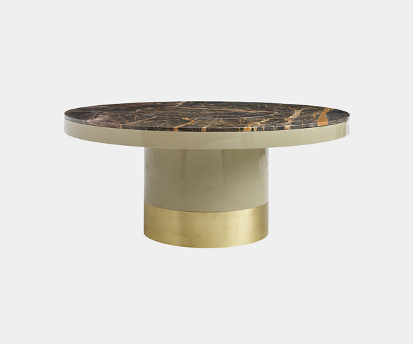 Daytona Bramante Marble Dining Table: Luxury meets functionality in the Bramante table, featuring a stunning Carrara marble top with gold veins and a built-in Lazy Susan.