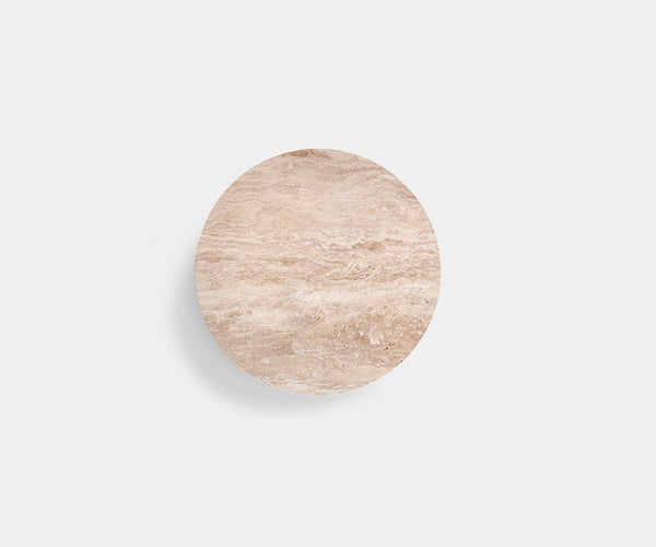 Modern Living Room Decor: Round Coffee Table in Travertine Marble adds Elegance.