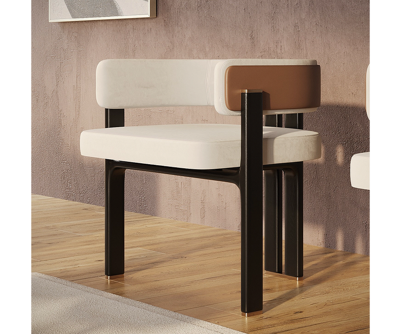 Modern Karl dining chair showcasing a sleek eucalyptus wood frame.