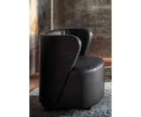 Luxury swivel lounge chair in black leather ideal for high-end living rooms and offices.