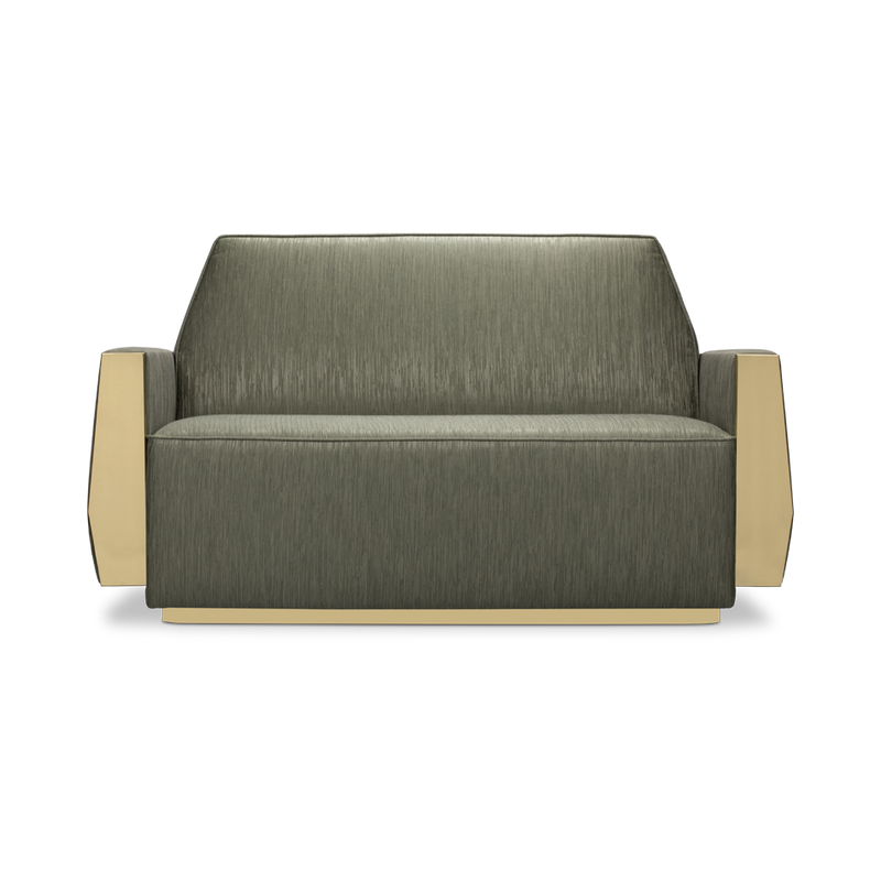 The Doris Sofa by Essential Home: A luxurious mid-century modern sofa featuring a geometric design and metal base.