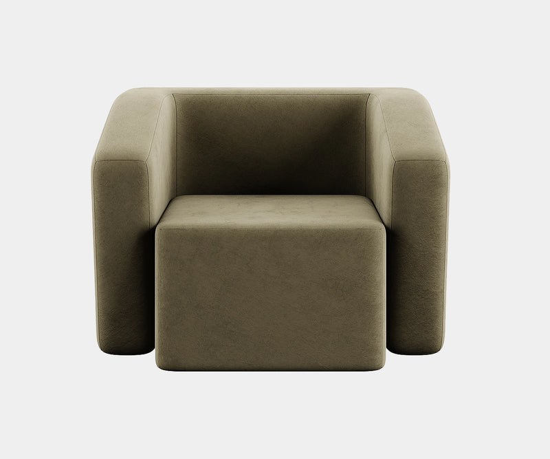 Close-up of the plush upholstery on the Marnois Kobe Armchair, showcasing its rich green suede texture.