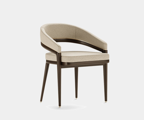 Luxury Erick Dining Chair with eucalyptus wood and brushed brass accents.