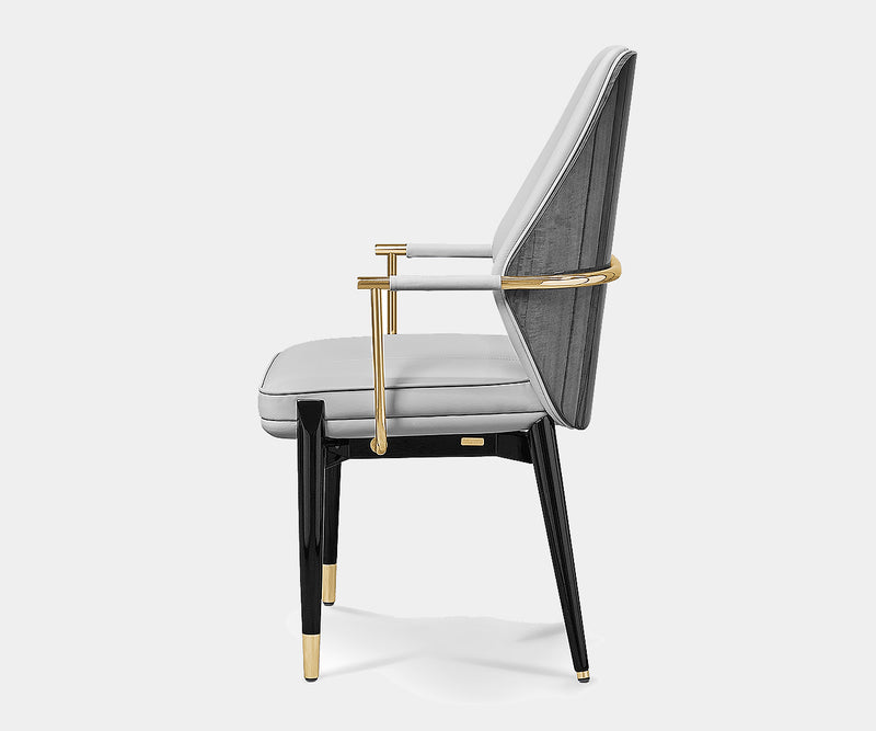 High-end grey leather dining chair from Luxxu Algerone II collection for luxury interiors