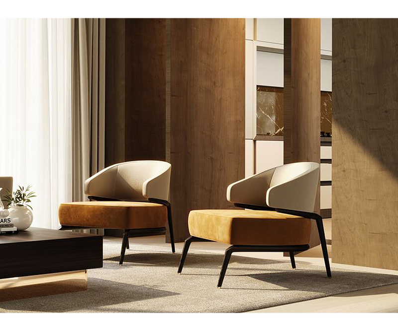 Statement piece Haines luxury armchair with plush fabric and contemporary design for upscale interiors.