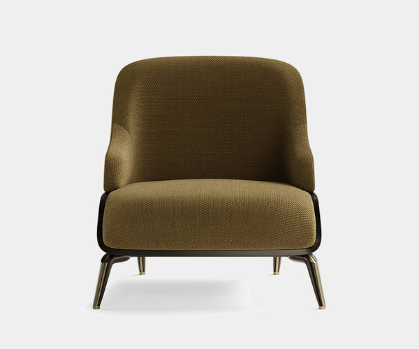 High-end home decor featuring the Brigid Armchair with customisable finishes.