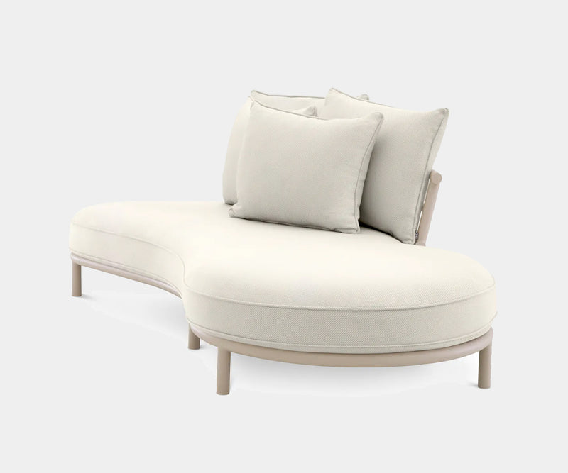 Unwind in comfort with the Forne Outdoor Sofa. Features a coastal-inspired design, sand finish, and plush cushions.