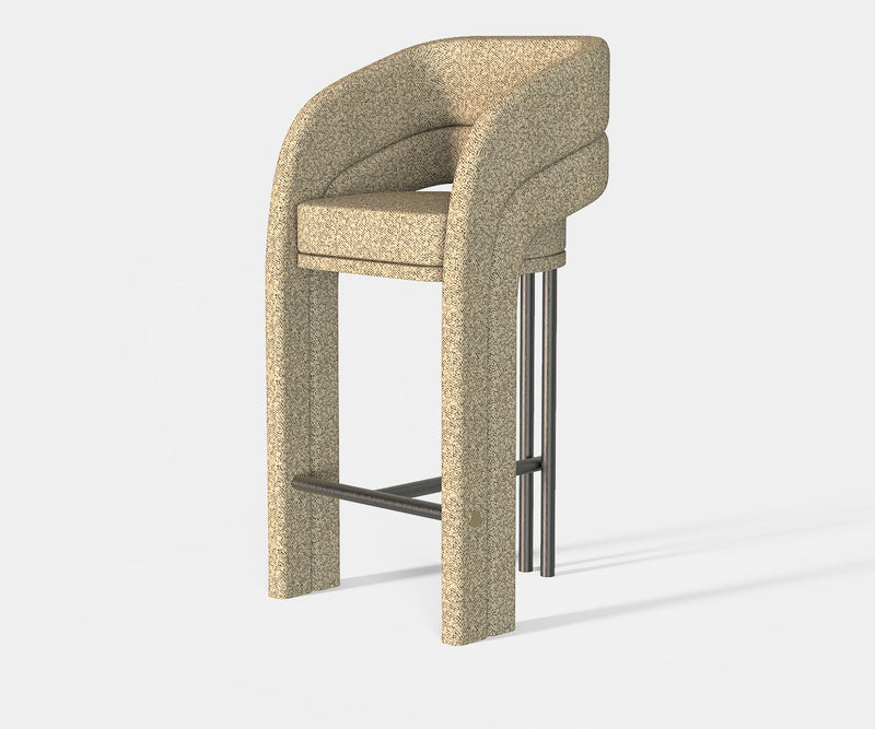 High-end Hudson Bar Chair, perfect for luxury real estate and modern bar design with bouclé fabric and gold accents.