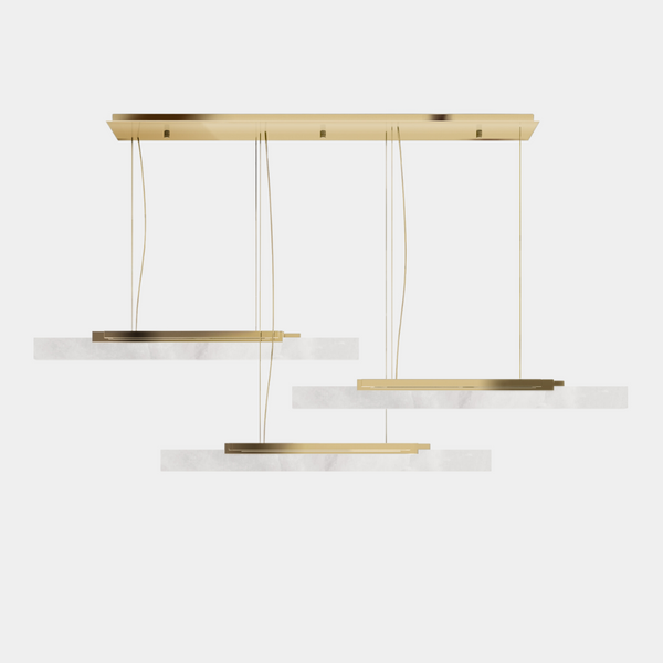 Luxxu Skyline III luxury suspension lamp featuring modern alabaster and brass design, perfect for high-end interior lighting.