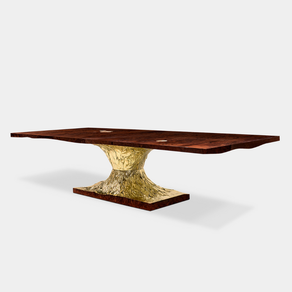 High-End Metamorphosis Dining Table Featuring Sculpted Fossils and Polished Brass Details - Luxury Furniture.