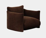 Marnois Bahru armchair in rich chocolate suede, perfect for high-end modern living rooms.