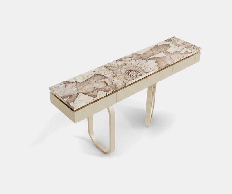 Iguazu Modern Luxury Console: Patagonia Marble Meets Modern Design.