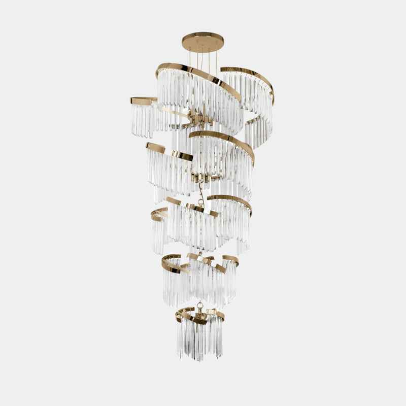 Isabella Glass & Gold Plated Brass Helix Spiral Chandelier - Luxury Lighting Fixture for High-End Interior Design.