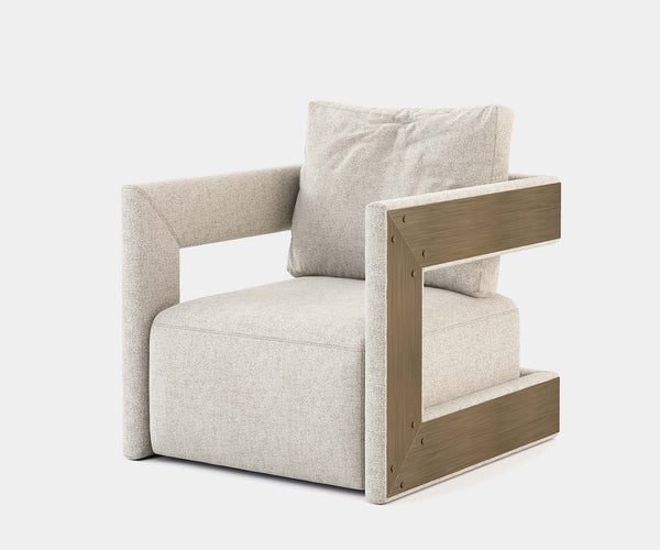 Kaito Armchair in Japandi Interior Design: Modern luxury meets minimalist comfort. Straight lines, brushed bronze accents, and a neutral colour palette for your Japandi haven.
