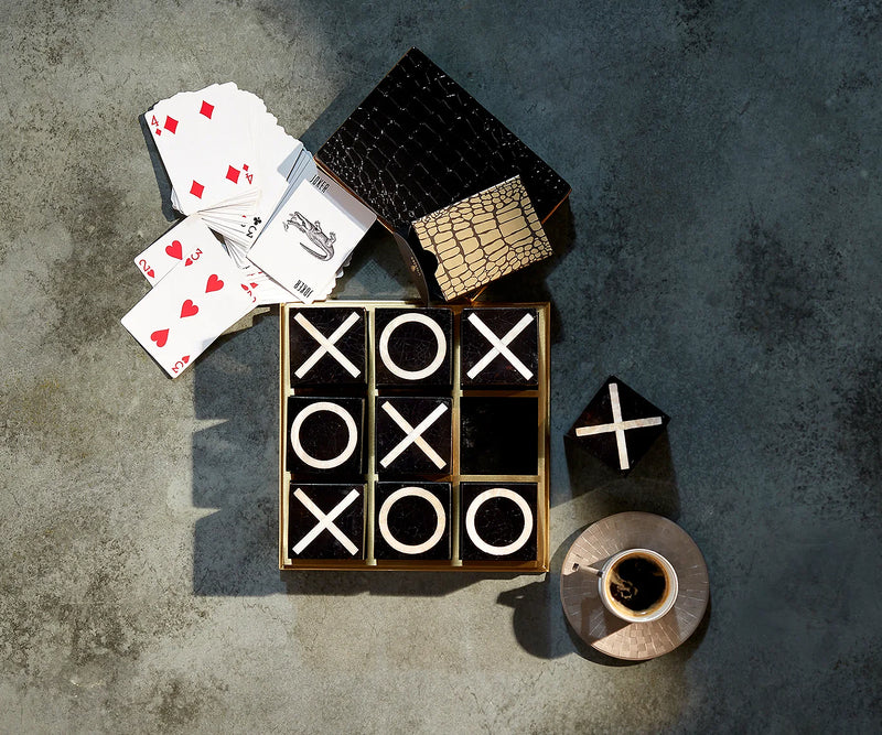 L'Objet Deco Tic-Tac-Toe game set in a luxury gift box, perfect for premium holiday gifting.