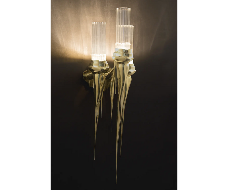 Gold Fireplace Wall Sconce with Cascading Crystal - Lumina