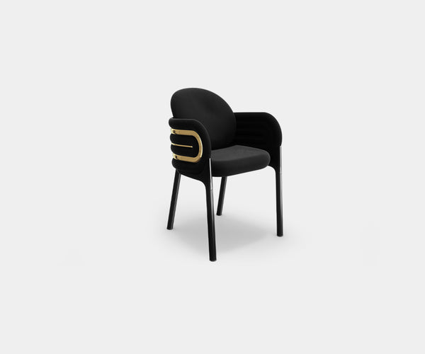 GATSBY Art Deco Dining Chair: Luxurious Black Velvet with Polished Brass Accents.