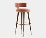 Mezzo Collection Betsy Bar Chair with luxury upholstered round seat, tapered lacquered legs, and polished brass details