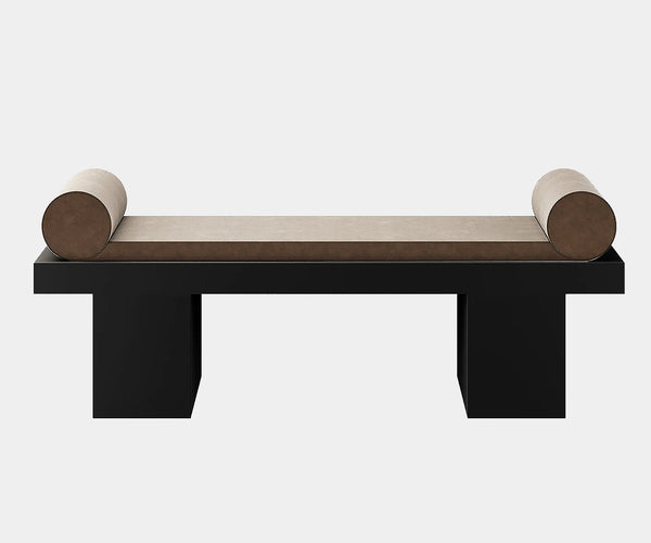 Marnois Choa Wood Bench in black, showcasing brutalist design and modern aesthetics, ideal for contemporary interiors.